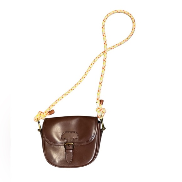 J. Crew Classic Small Saddle Bag in Brown Leather Cross Body Outside Pocket EUC - Picture 8 of 17